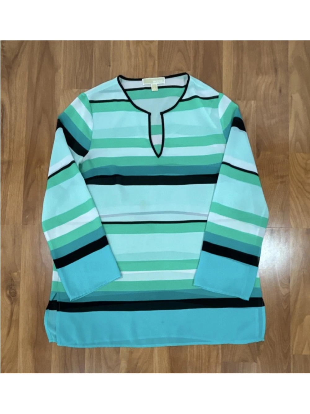 Michael Kors Striped Top in Mint, White & Black